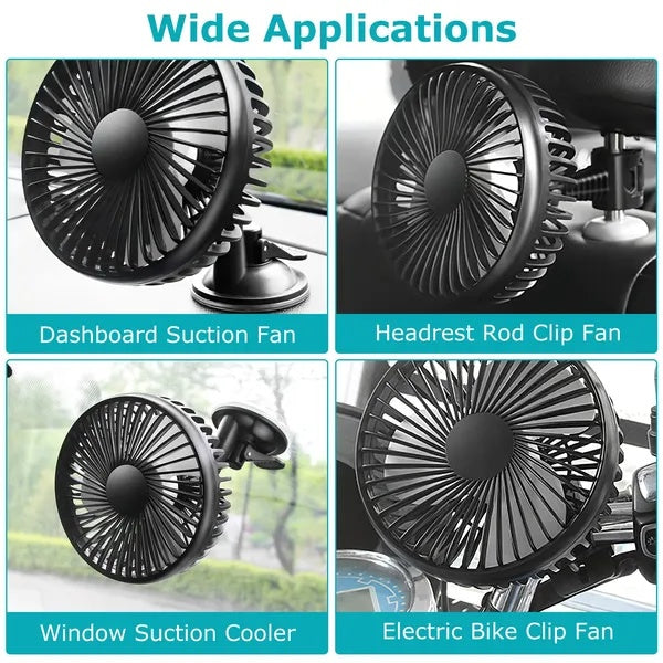 Car Cooling Fan Portable Rotatable USB Vehicle Fan Backseat Clip