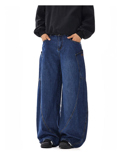 American-style Vintage Design Scimitar Workwear Jeans For Men And Women