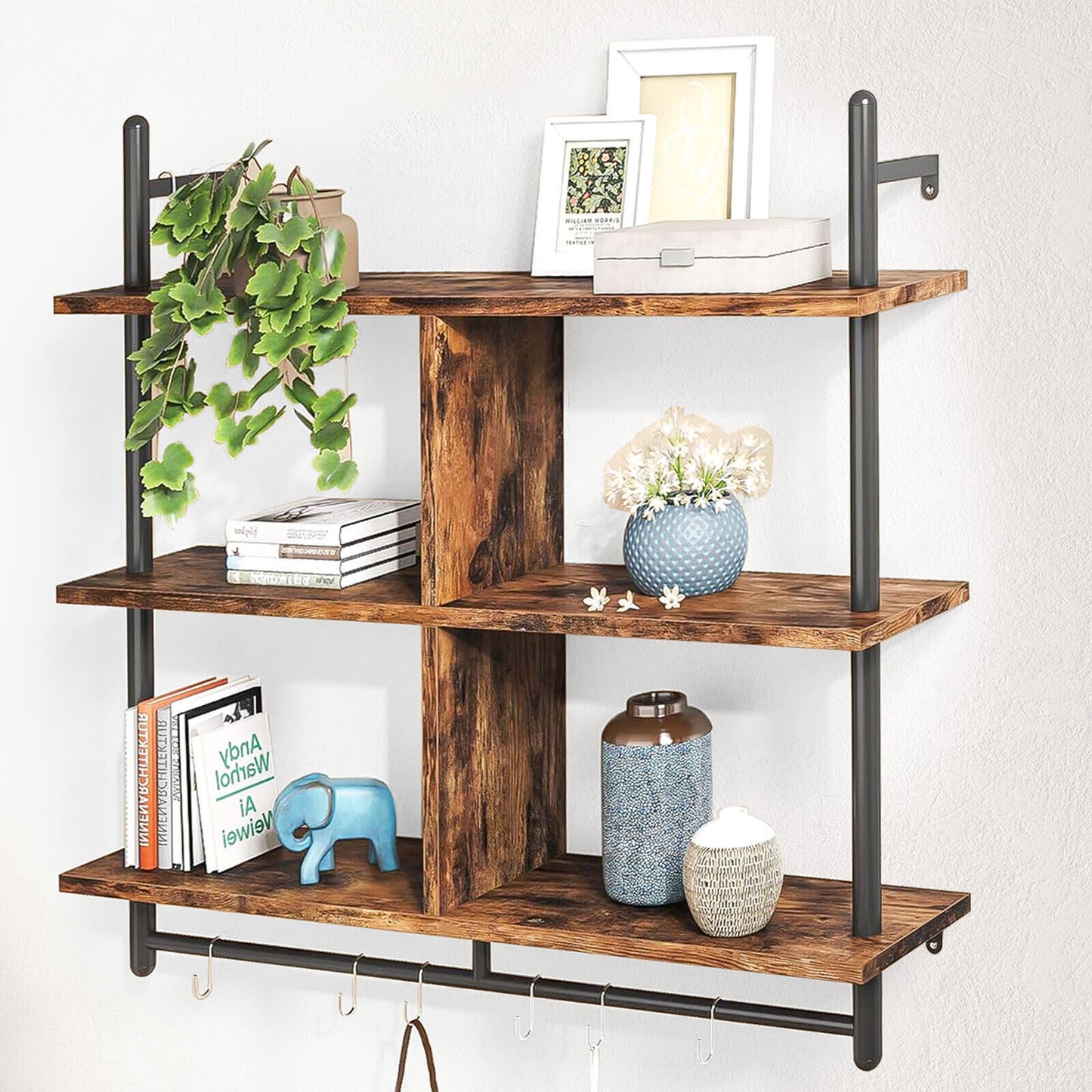 3 Tier Floating Shelves Metal Brackets Wall Mounted Shelf Over Toilet Bathroom