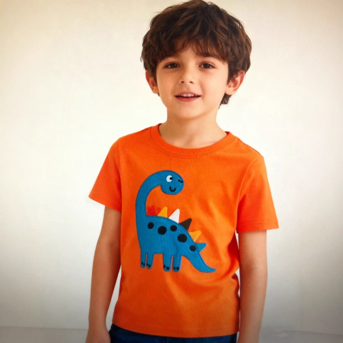 Dinosaur Embroidery Pattern T-Shirt Knitted Top