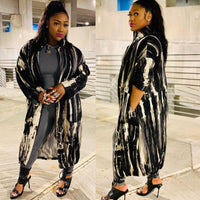 Women's Long Casual Printed Zipper Trench Coat