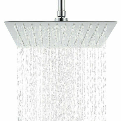 12   Large Square Shower Head Chrome Stainless Steel Rainfall Overhead Bathroom