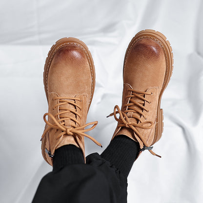 High-top Leather Shoes Leather Zipper Short Boots