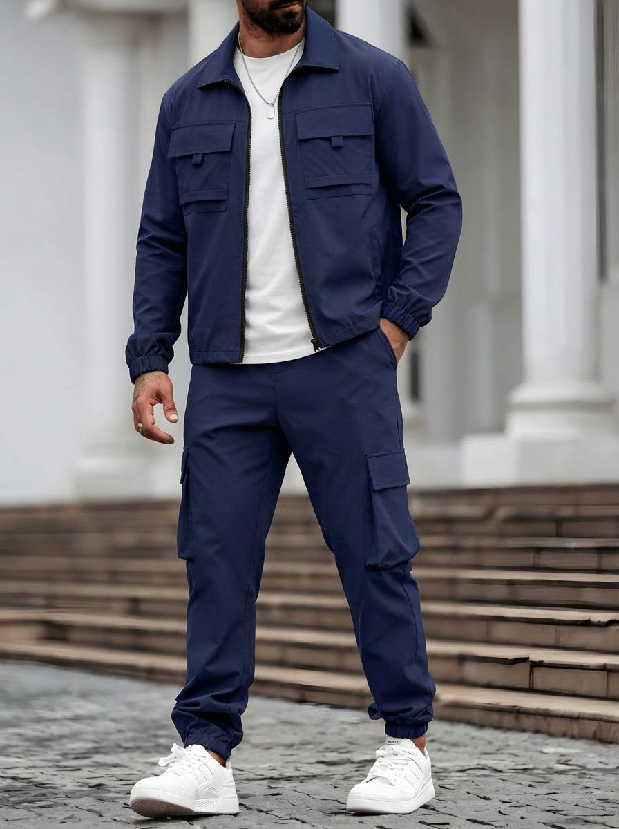Mens Long-Sleeve Zip-Up Top And Pants Casual Workwear Set
