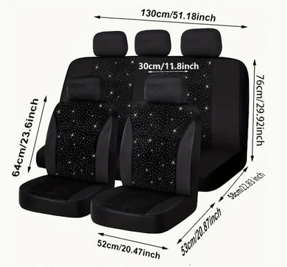 Five-seater Black Rhinestone Car Seat Cover