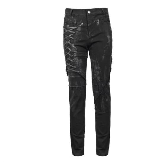 Punk Mecha Mens Trousers Slim-fit Casual Pants With A Washed Distressed Denim Look