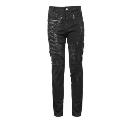 Punk Mecha Mens Trousers Slim-fit Casual Pants With A Washed Distressed Denim Look