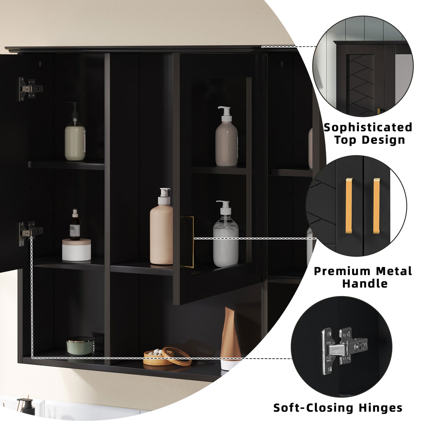 35 Inch 2-in-1  Wall Mounted Medicine Cabinet With Adjustable Shelves & Soft Close Doors, High-Define Mirror With Storage For Bathroom Vanity
