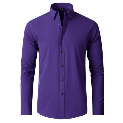 Solid Long Sleeve Shirt Fashion Slim Lapel Button Office Business Shirt Men's Clothing