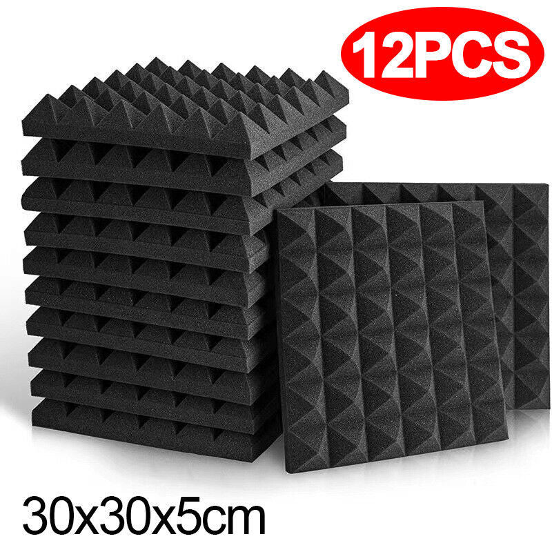 12x Wedge Acoustic Wall Panels Tiles Studio Sound Proofing Insulation Black Foam