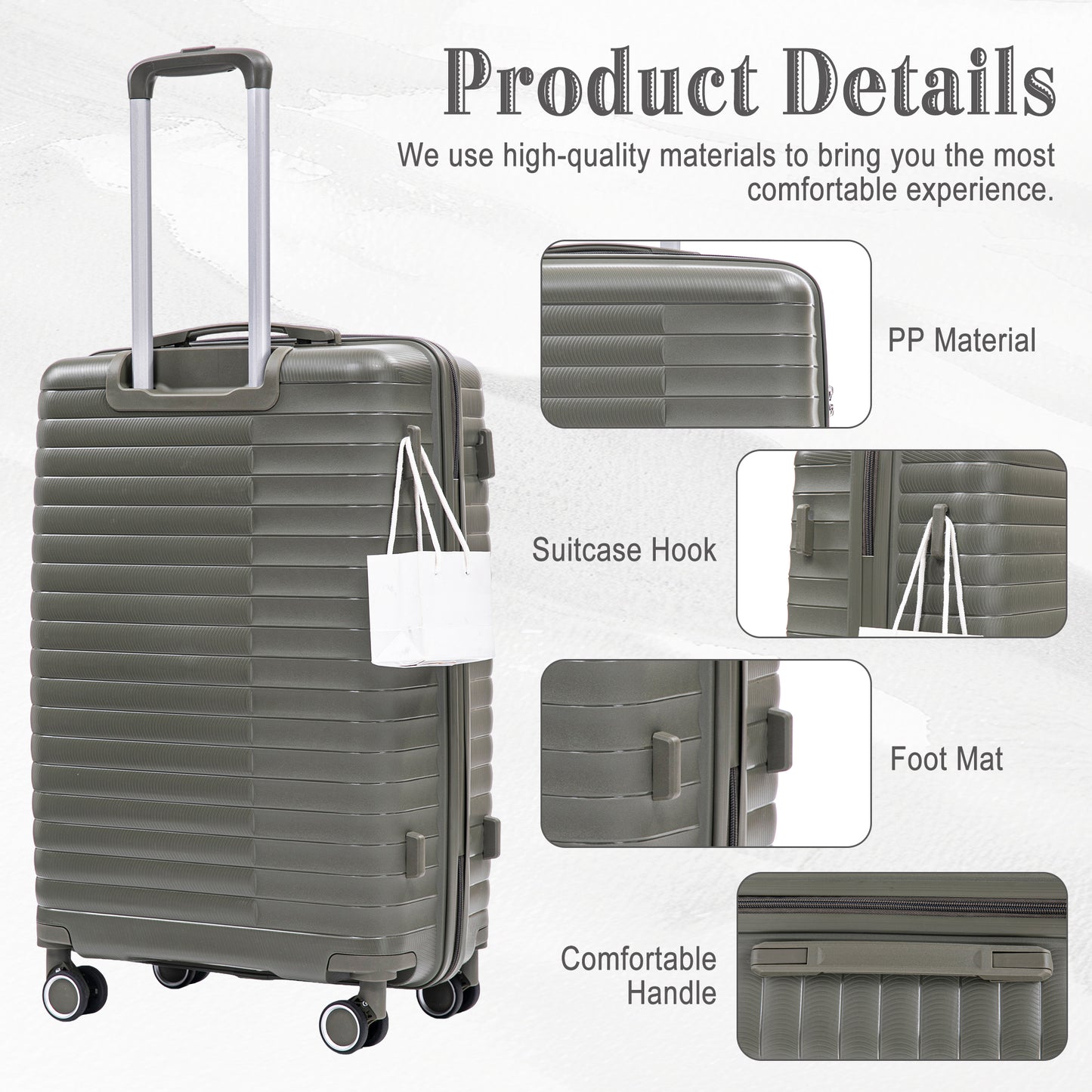 14  20  24  28   4 Pcs  Set In PP Spinner Wheel Luggage, Carry On Suitcase, Iron Pull Rod, Combination Password Lock, 14 Cosmetic Case  Green