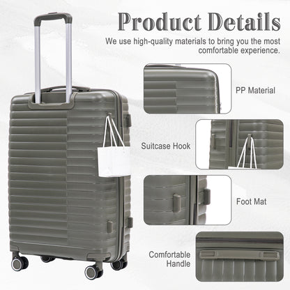14  20  24  28   4 Pcs  Set In PP Spinner Wheel Luggage, Carry On Suitcase, Iron Pull Rod, Combination Password Lock, 14 Cosmetic Case  Green