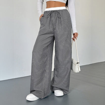 Women's Stitching Striped Casual Trousers