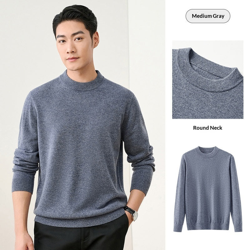 Men's Solid-Colored Wool Pullover Base Layer Sweater