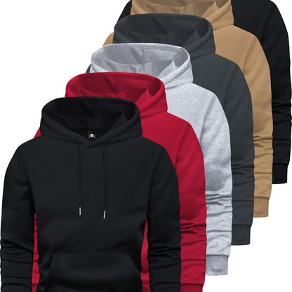6-Piece Men's Long-sleeved Solid Color Hooded Sweatshirt