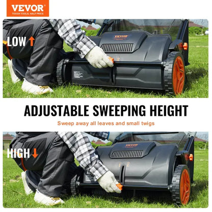 Push Lawn Sweeper, 21inch Leaf & Grass Collector, Strong Plastic Wheels & Heavy Duty Thickened Steel Durable To Use With Large Capacity 3.5 Cu. Ft. Mesh Collection Hopper Bag, 2 Spinning Brushes