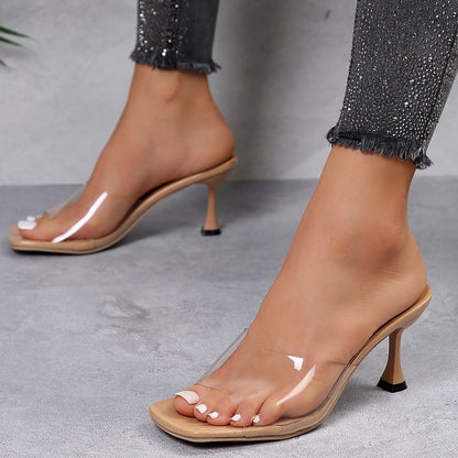 High Heel Transparent One-word Stiletto Heel Slippers