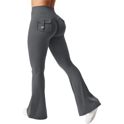 Yoga Peach Hip Pocket Flared Pants For Quick Drying And Abdominal Compression, Small Sexy Pants