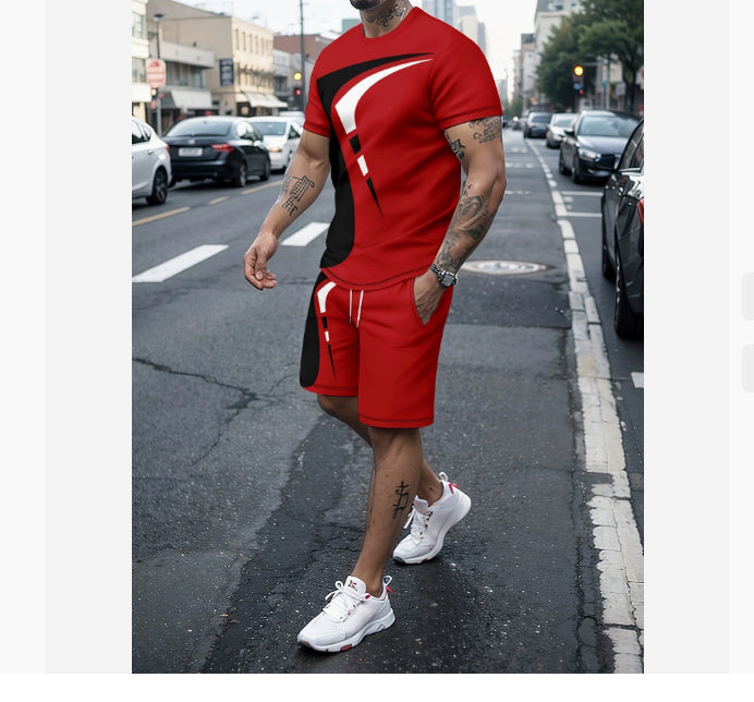 Men's Casual T-shirt Shorts Two-piece Printed Sportswear