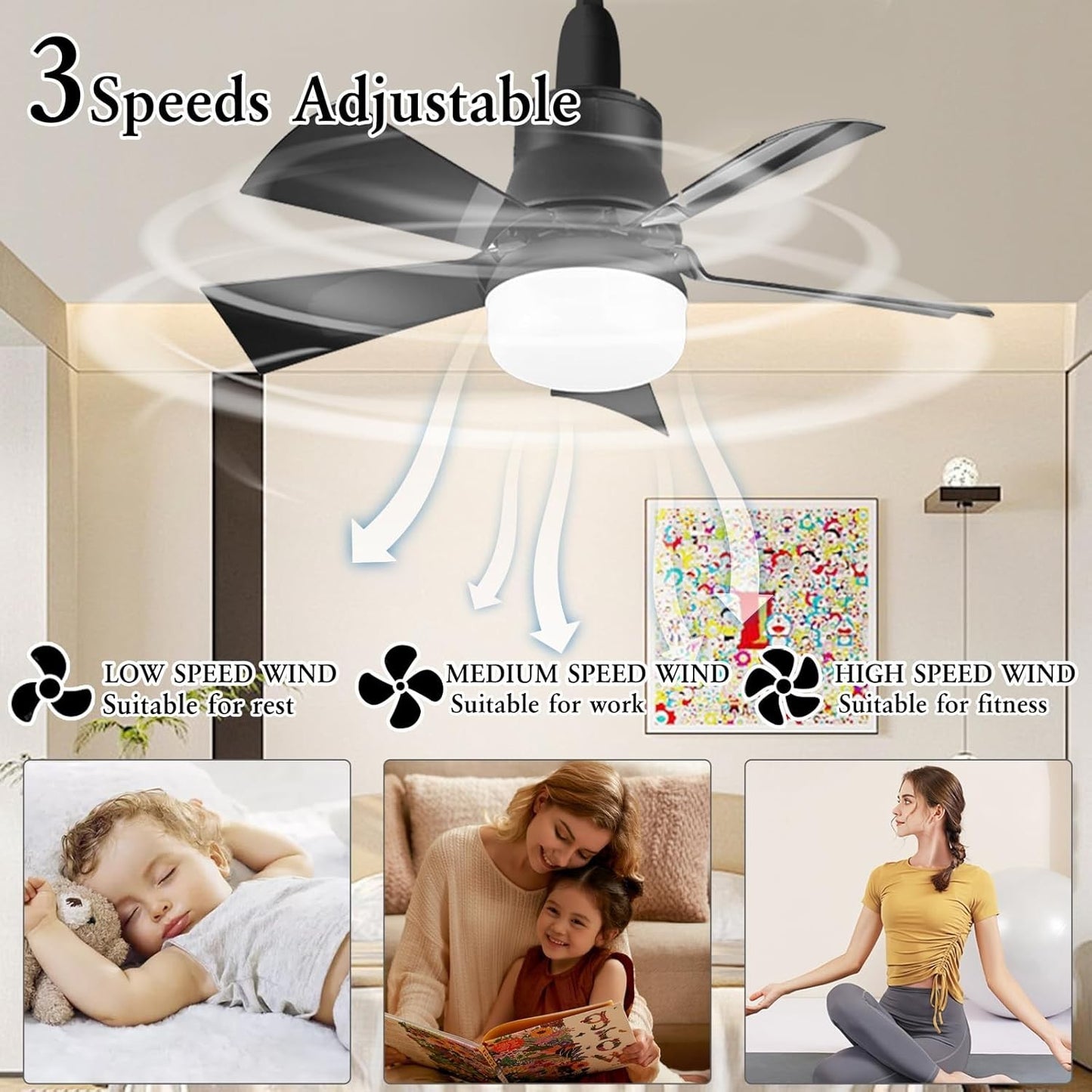 Modern Ceiling Fan With LED Light Remote Control Lighting E27 Bedroom Livingroom