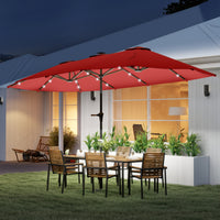 13ft Double-Sided Market Umbrella, Large Patio Umbrella with Solar Lights, Crank Handle for Garden, Pool, Yard, Wine Red