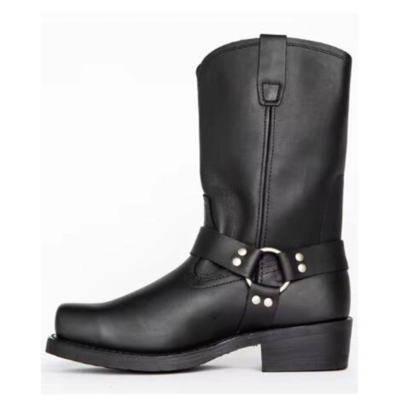Vintage Men's Cowboy Boots Belt Buckle Ring High Top