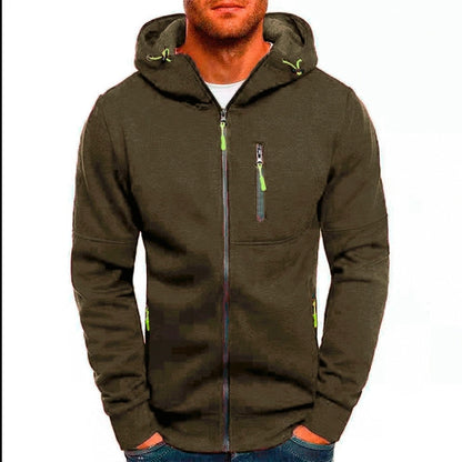 Men's Casual Zipper Hooded Sweater Solid Color Sports Fitness Jackets Cardigan