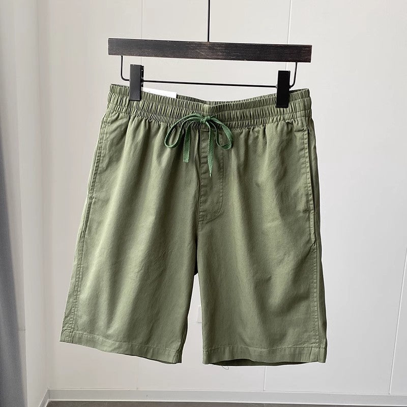 Quick-drying Pure Cotton Elastic Waist Cropped Pants Mens Solid Color Casual Shorts
