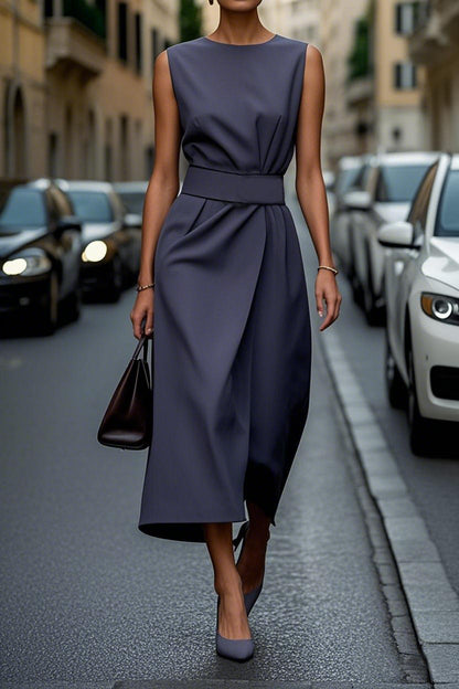 Summer Irregular Sleeveless Dress With Belt Fashion Temperament Slim Back Zipper Dresses For Women Clothing