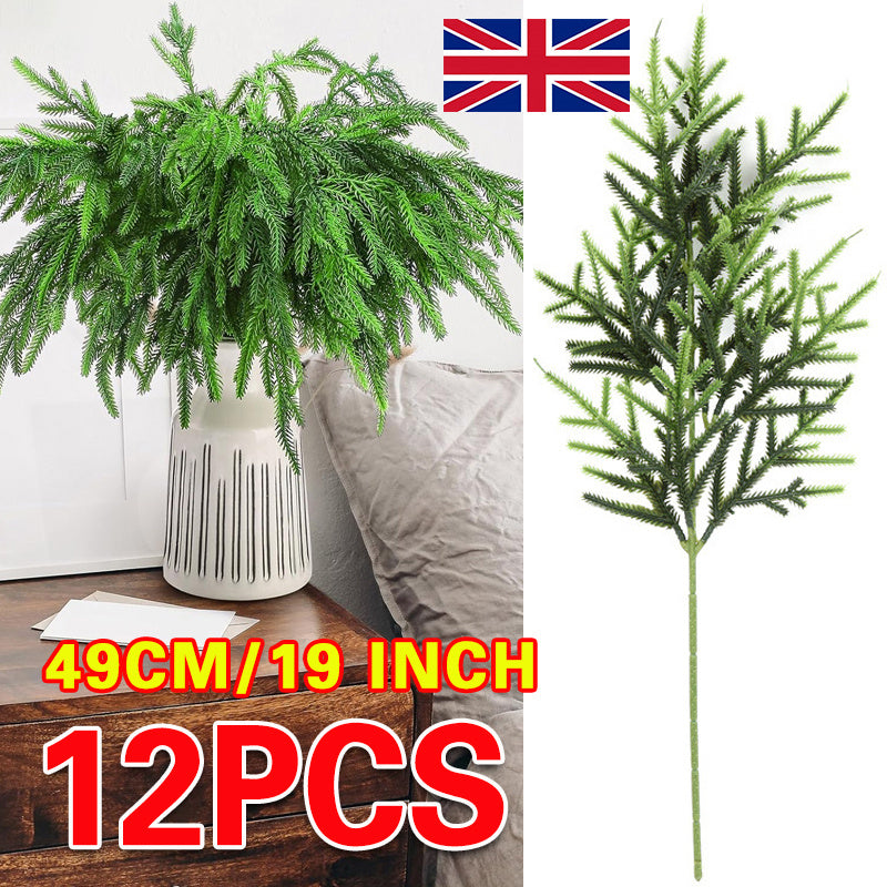 12pc Artificial Norfolk Pine Branches  Pine Needle Branch For Christmas Decor