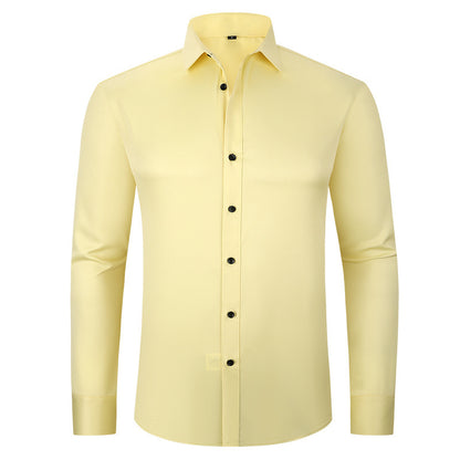 Solid Long Sleeve Shirt Fashion Slim Lapel Button Office Business Shirt Men's Clothing