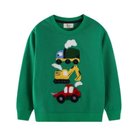 Mao Mao Embroidered Excavator Crew-Neck Long-Sleeve Childrens Top