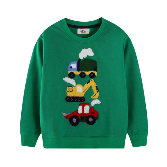 Mao Mao Embroidered Excavator Crew-Neck Long-Sleeve Childrens Top
