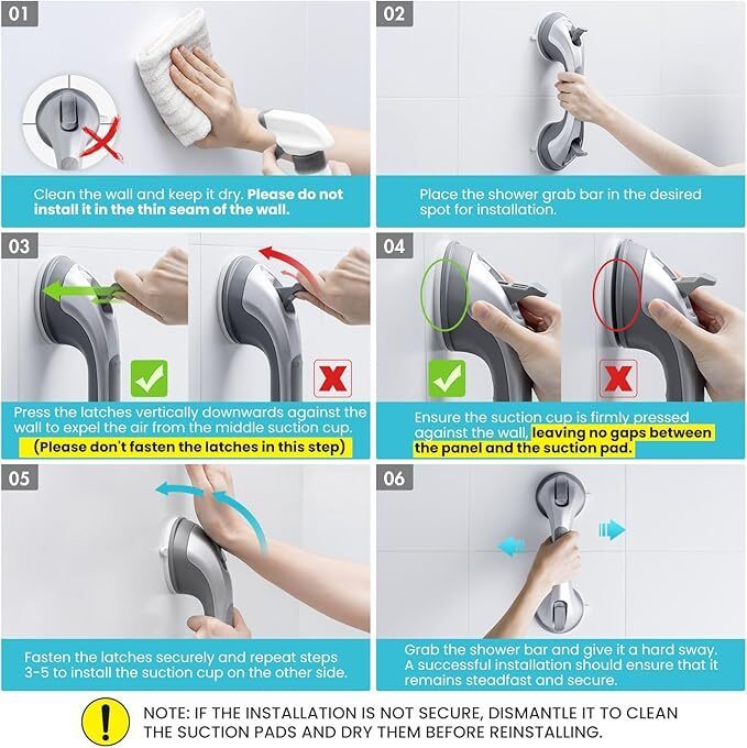 2 X SAFETY SUPPORT HAND RAIL HANDLE BAR GRIP GRAB SUCTION BATH BATHROOM SHOWER