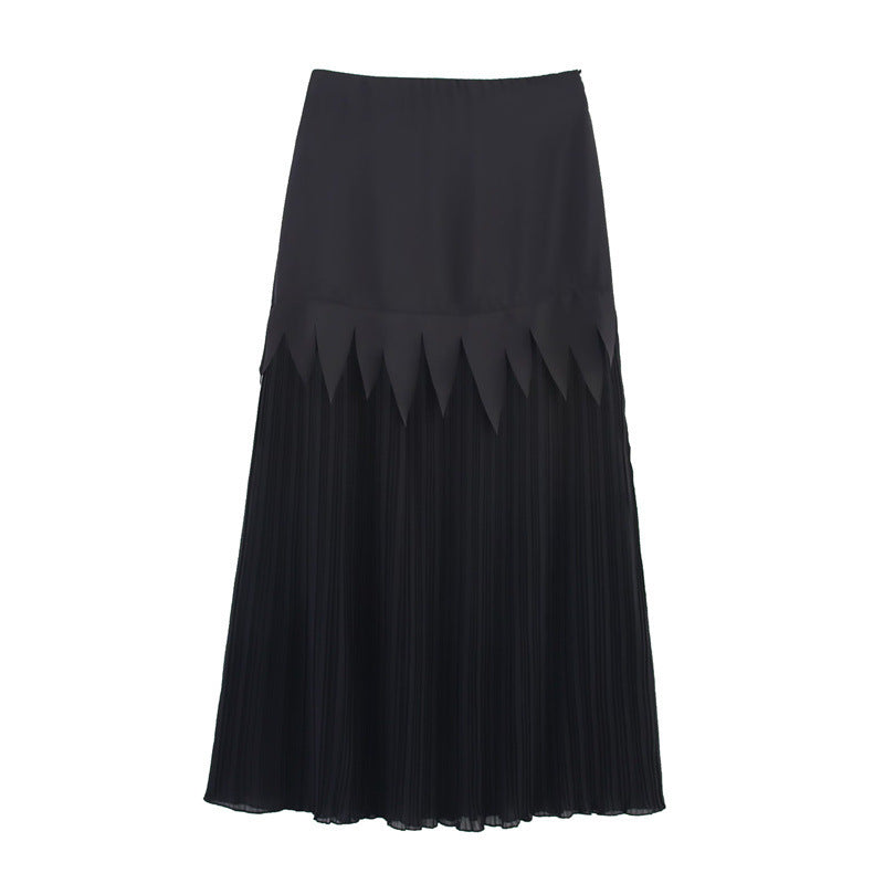 Acetate Satin Chiffon Slimming Patchwork Pleated Skirt