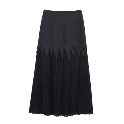 Acetate Satin Chiffon Slimming Patchwork Pleated Skirt