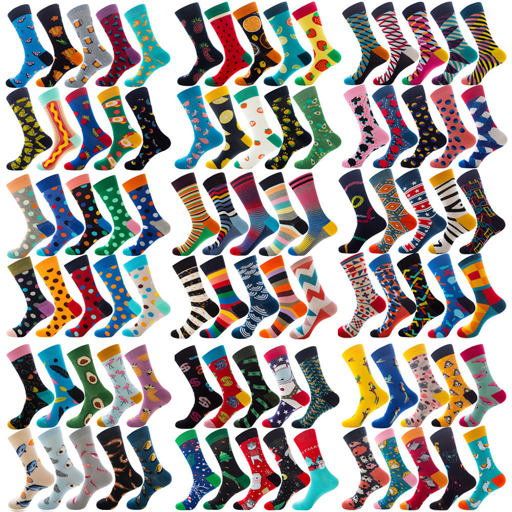 Autumn Diamond-patterned Mens Socks Christmas Animal And Fruit-themed Socks