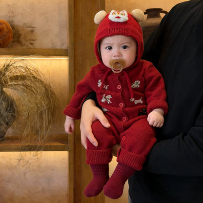 Embroidered Knitted Sweater Straight-leg Pants And A Romper