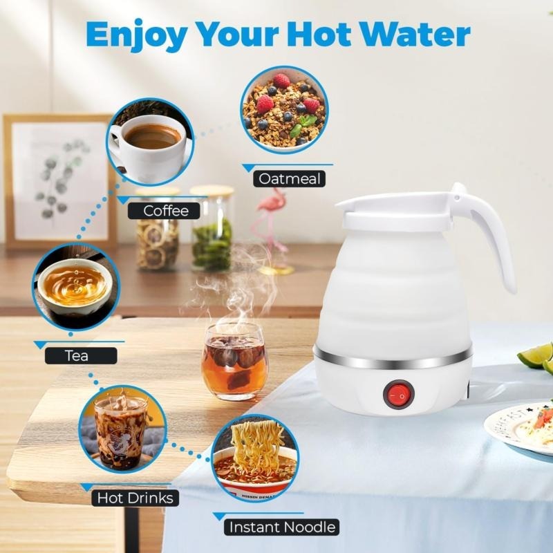 1pcs 600ML Collapsible Travel Electric Water Kettle Folding Camping Caravan Silicone