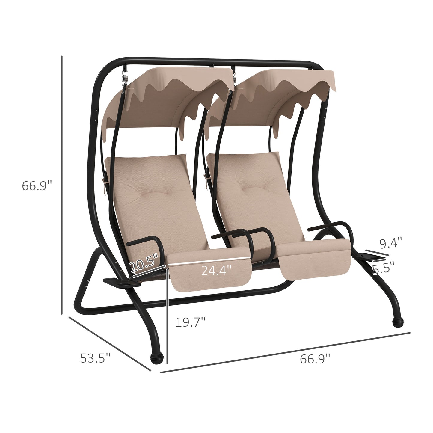2-Seater Outdoor Porch Swing with Canopy, Patio Swing Chair for Garden, Poolside, Backyard, Beige