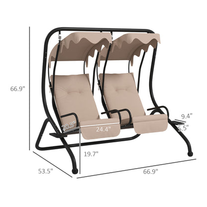 2-Seater Outdoor Porch Swing with Canopy, Patio Swing Chair for Garden, Poolside, Backyard, Beige