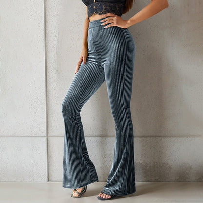 Women's Fashion Casual Striped Sunken Stripe Bell-bottom Pants
