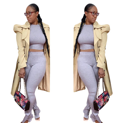 Pure Color All-match Long Trench Coat Women's Clothing