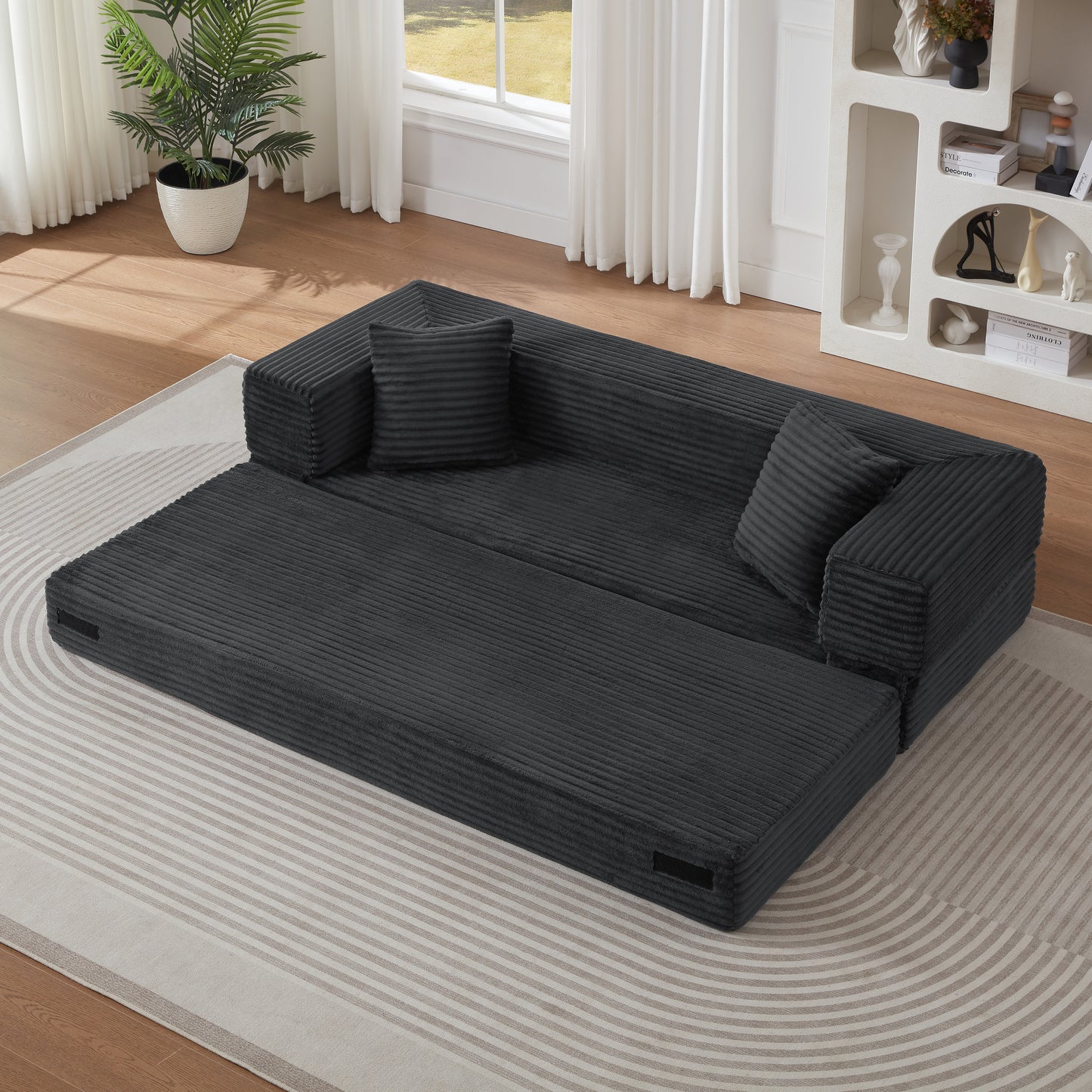 Modern Cord Sofa With Stylish Appearance, Classic Square Design, Unique Two-tier Design, Convertible Into A Bed, Ideal For Apartments And Large Spaces.