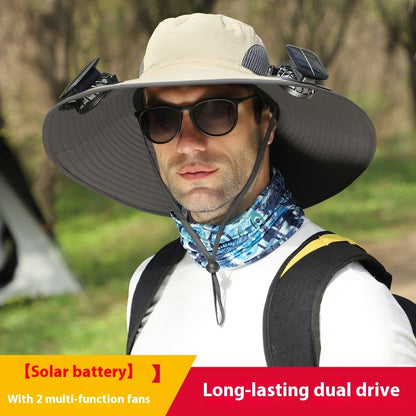 Outdoor Wide Brim Sun Hat With Solar Fan Wide Brim Solar Fan Outdoor Fishing Hat Solar USB Charging Solar Powered Hat Adjustable
