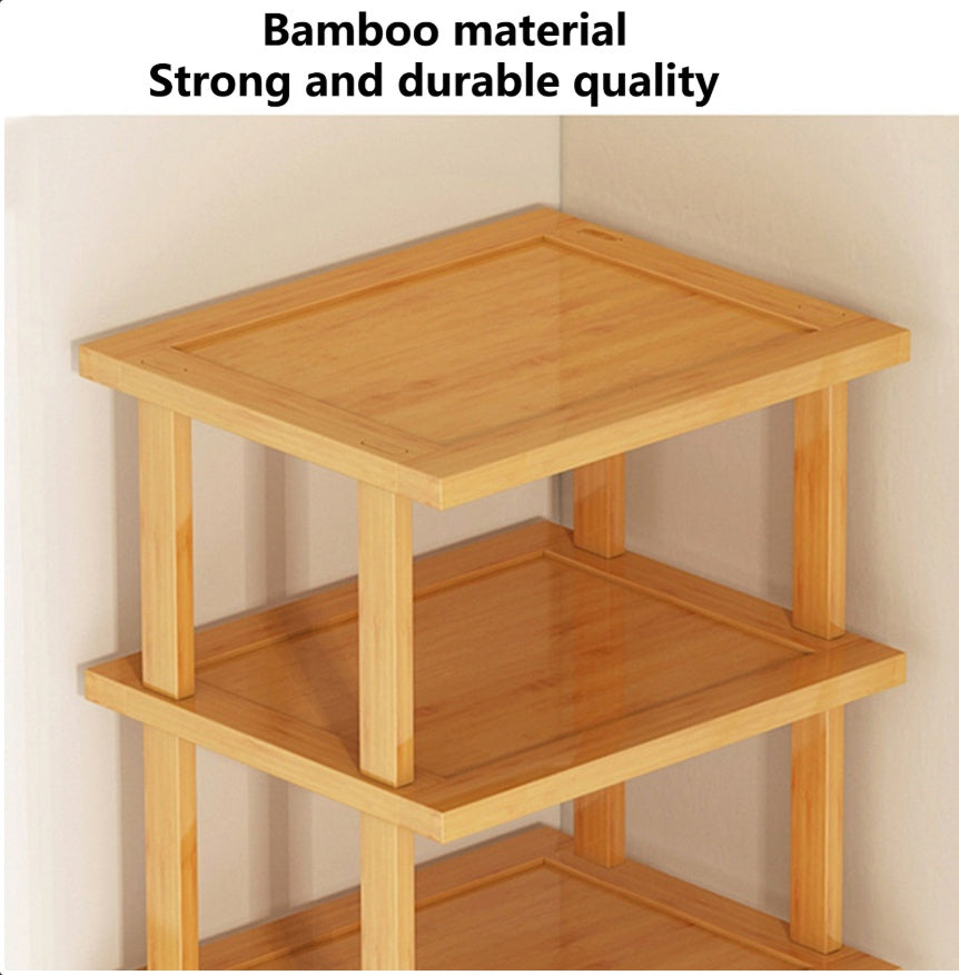 6-Tier Bamboo Shoe Rack - Vertical Space Saving Shoe Organizer Corner Shelf UK