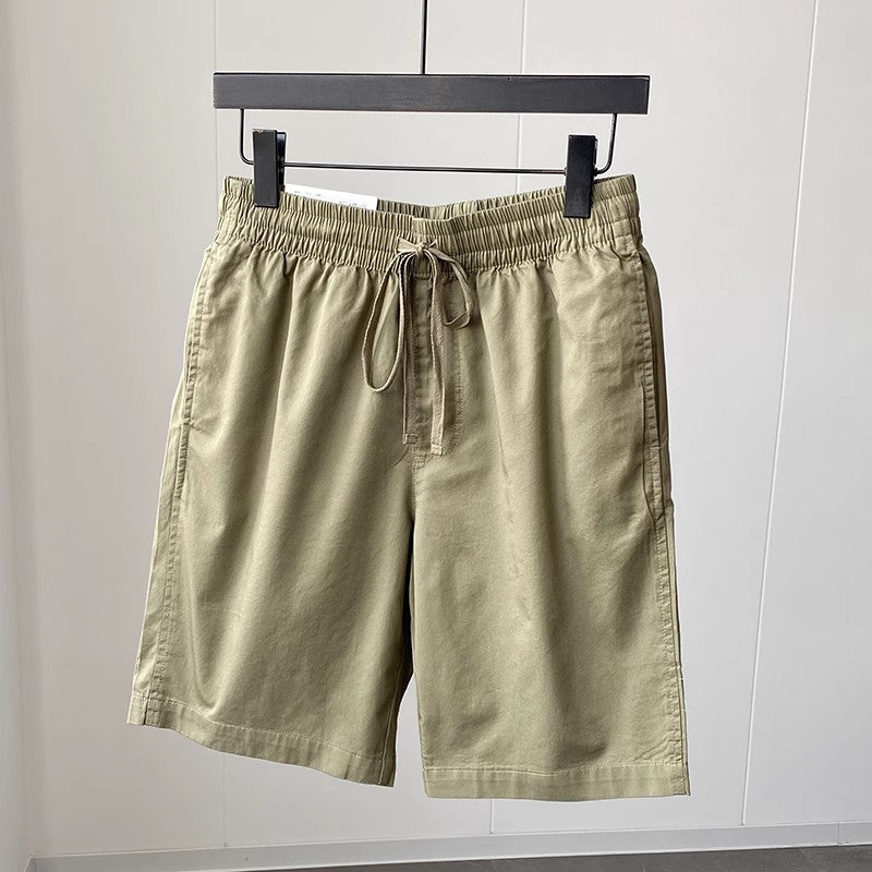 Quick-drying Pure Cotton Elastic Waist Cropped Pants Mens Solid Color Casual Shorts