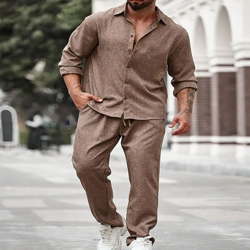 Men's Casual Long-Sleeve Top And Pants Two-Piece Set