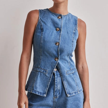 Denim Fashion Casual Sleeveless Women's Suit