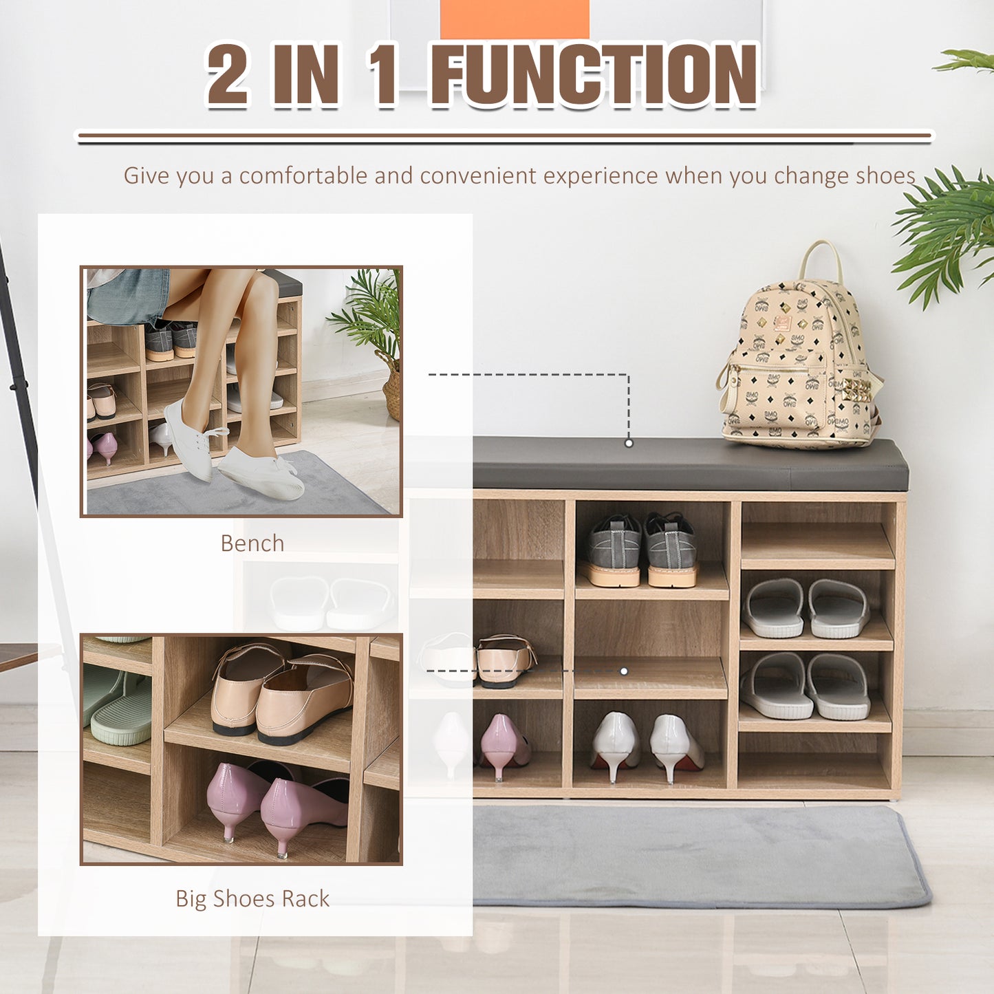 Multi-Storage Shoe Rack W/ 14 Compartments Cushion Moving Shelves Solid Frame Foot Pads Home Office Tidy Organisation Boots Trainers Brown